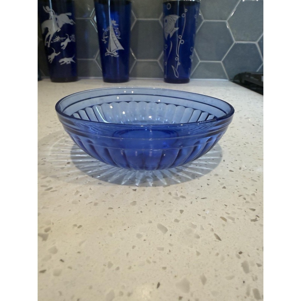 Hazel Atlas Aurora Cobalt Blue 5 1/2" Cereal Bowl Mid Century Depression Glass